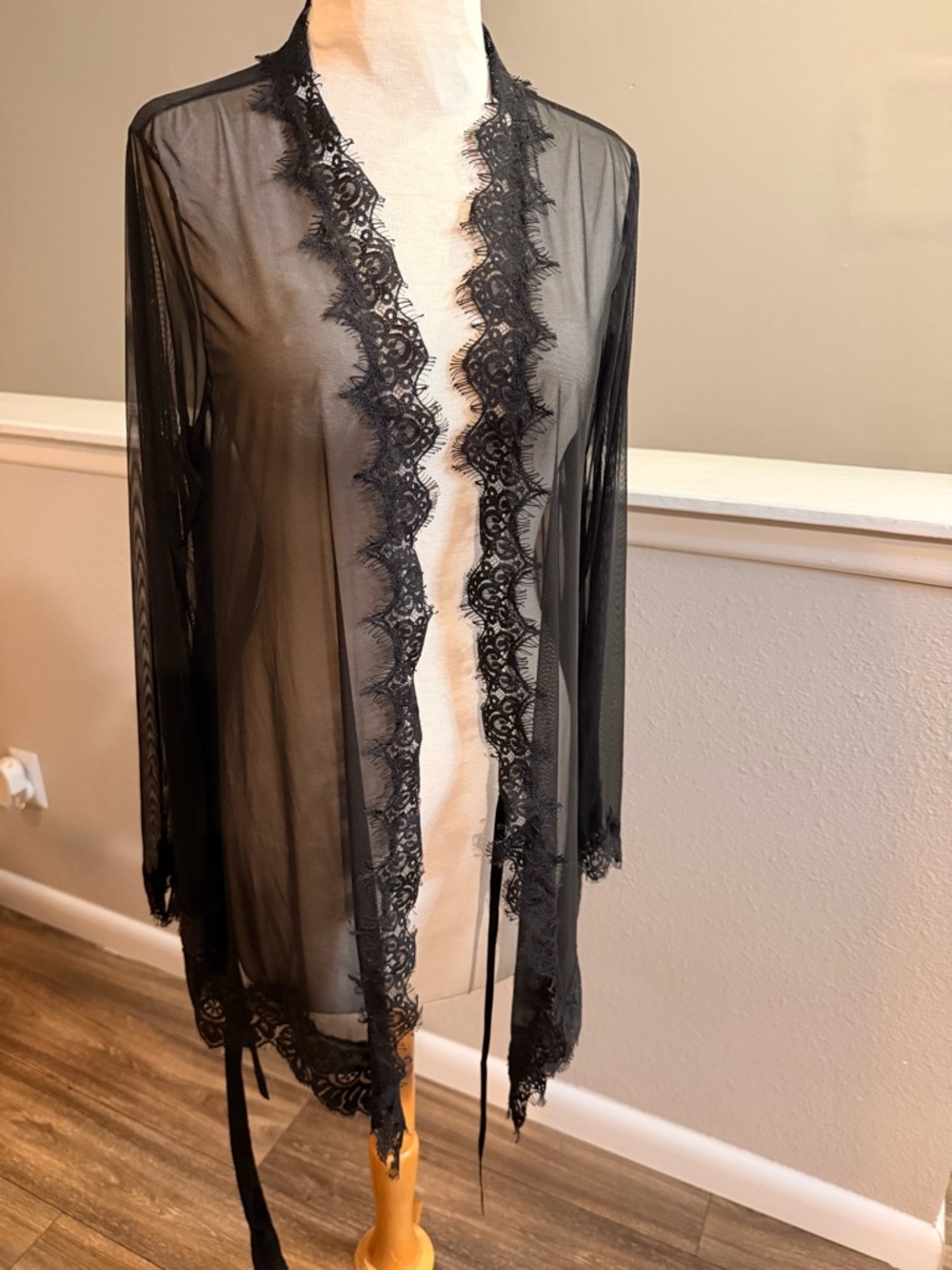Frederick’s Of Hollywood Sheer Lace Robe Set Black Lingerie L/XL Mesh